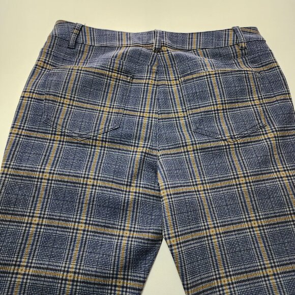 Avec Les Filles Blue Plaid Stretch Knit High Rise Skinny Pants - Picture 3 of 7